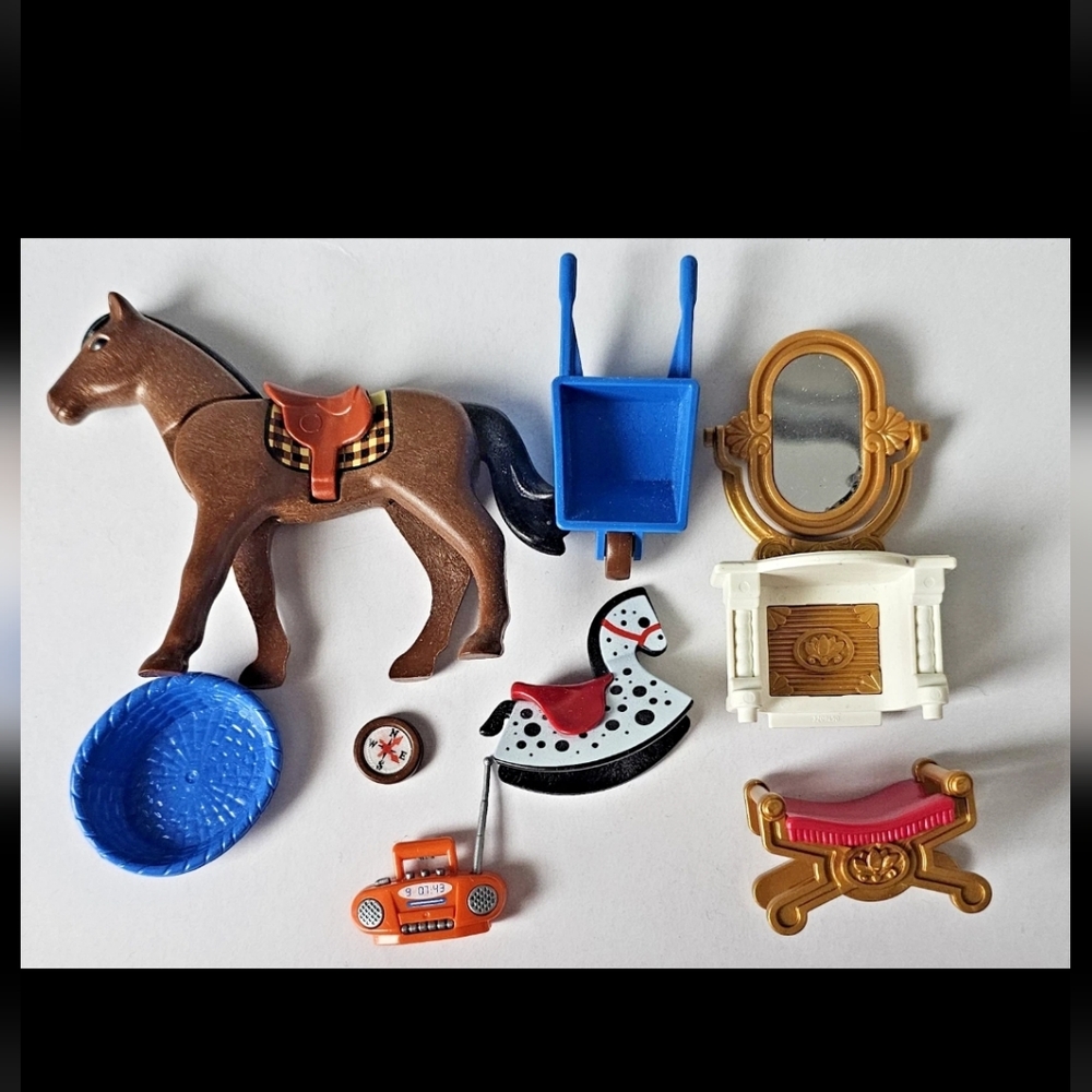 Lot of Vintage Playmobil Mixed Accessories Parts: Radio, Compass, Horse + More